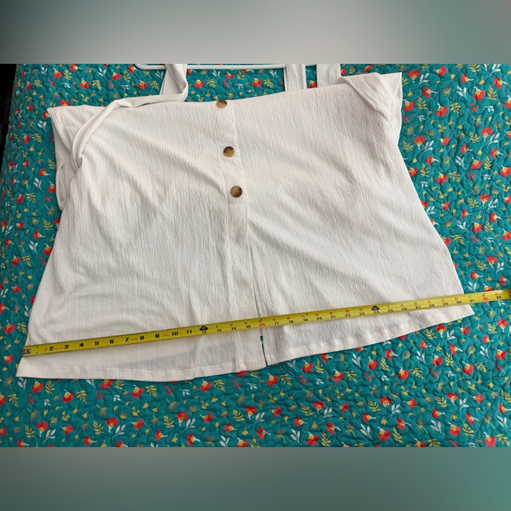 AVA & VIV White Button Front Midi Dress 1X Textured Tie Back - Picture 6 of 11